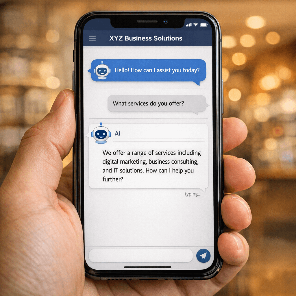 AI Chatbot for Small Business Customer Engagement Small business AI chatbot conversation on mobile device showing customer interaction