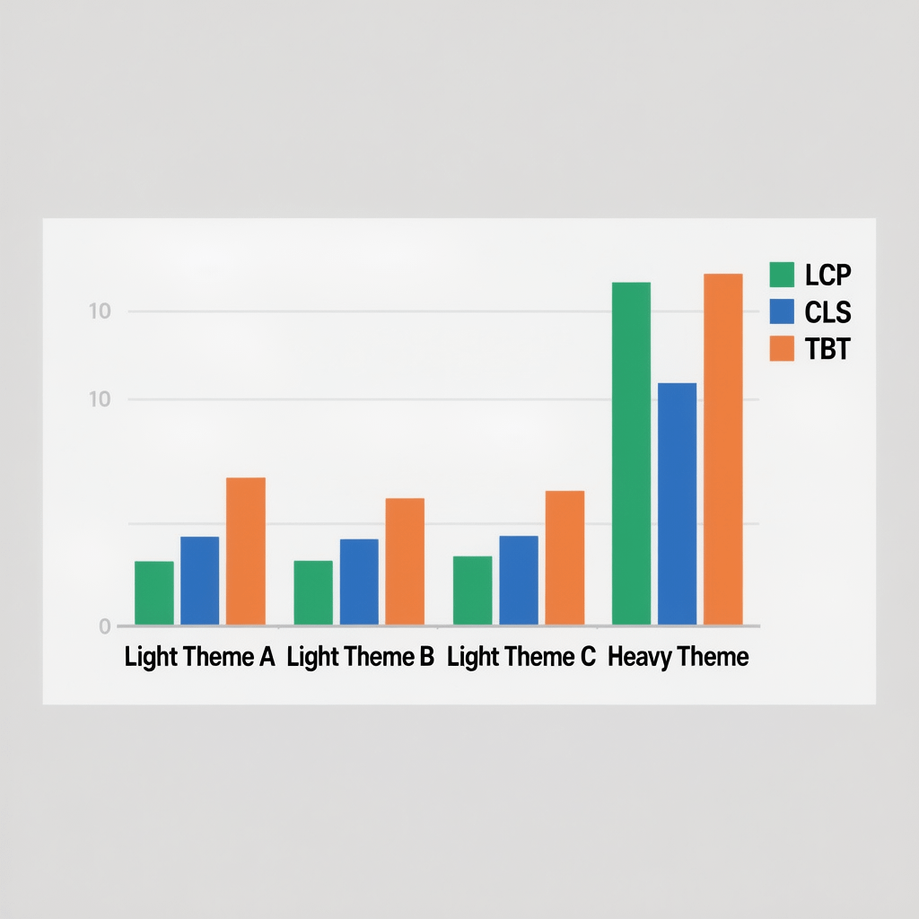 Theme Performance Benchmarks Lighthouse performance chart comparing wordpress themes and scripts