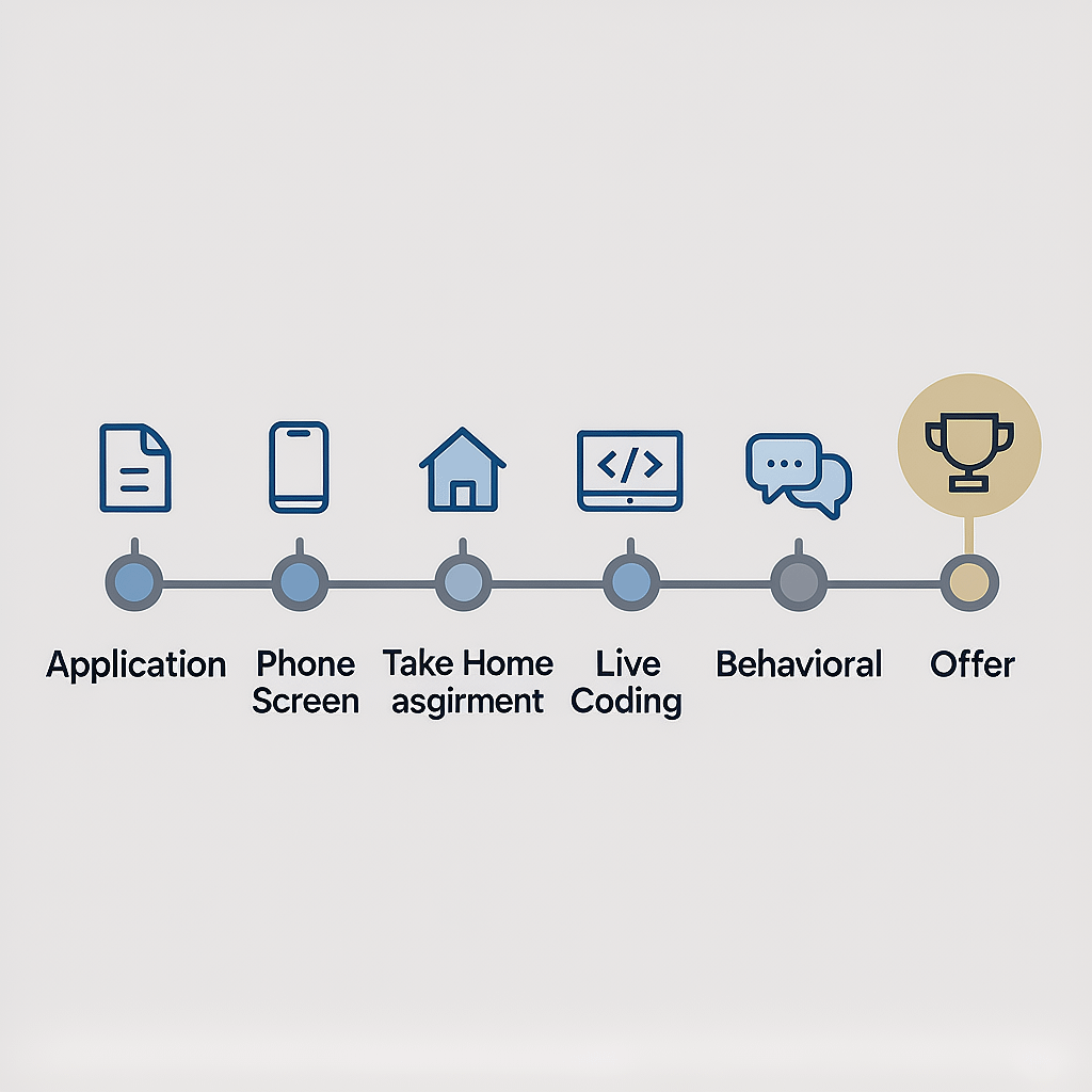 Interview Journey Map Diagram of the interview journey that outlines how to pass a junior developer interview from application to offer