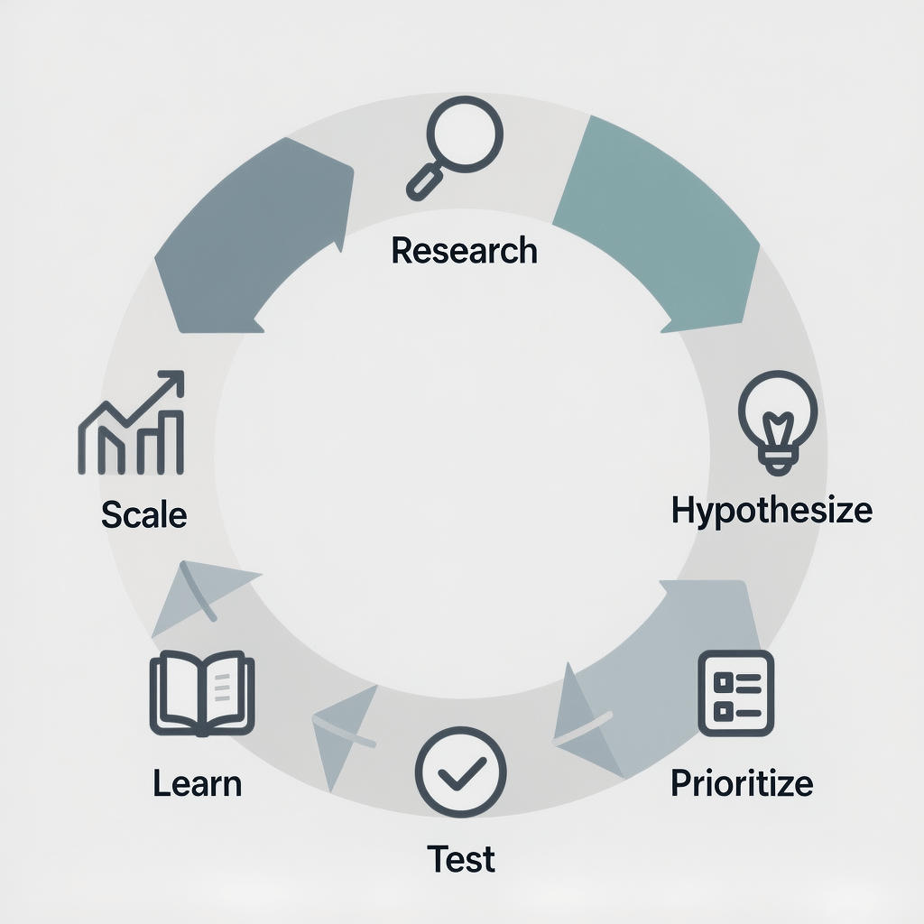 CRO Research-Test-Learn Loop Conversion rate optimization loop from research to testing and iteration