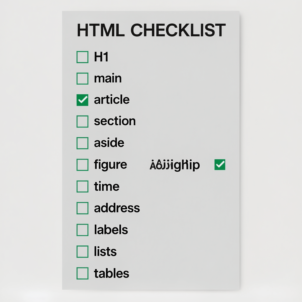Semantic Audit Checklist Checklist for auditing semantic HTML elements across a page and template