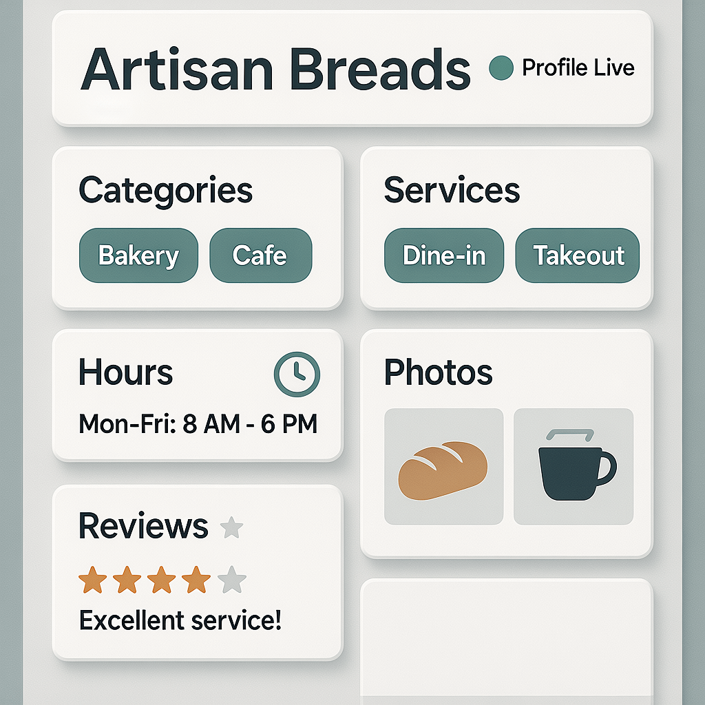 Google Business Profile optimization Illustrated Google Business Profile interface optimized for local SEO