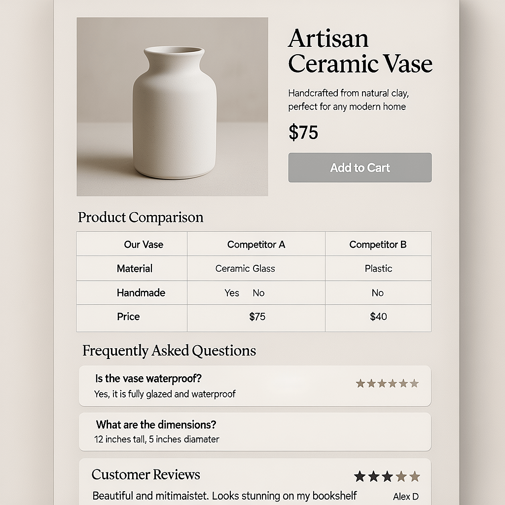 Case Study B - Home Goods Product detail page redesign for a home goods ecommerce website