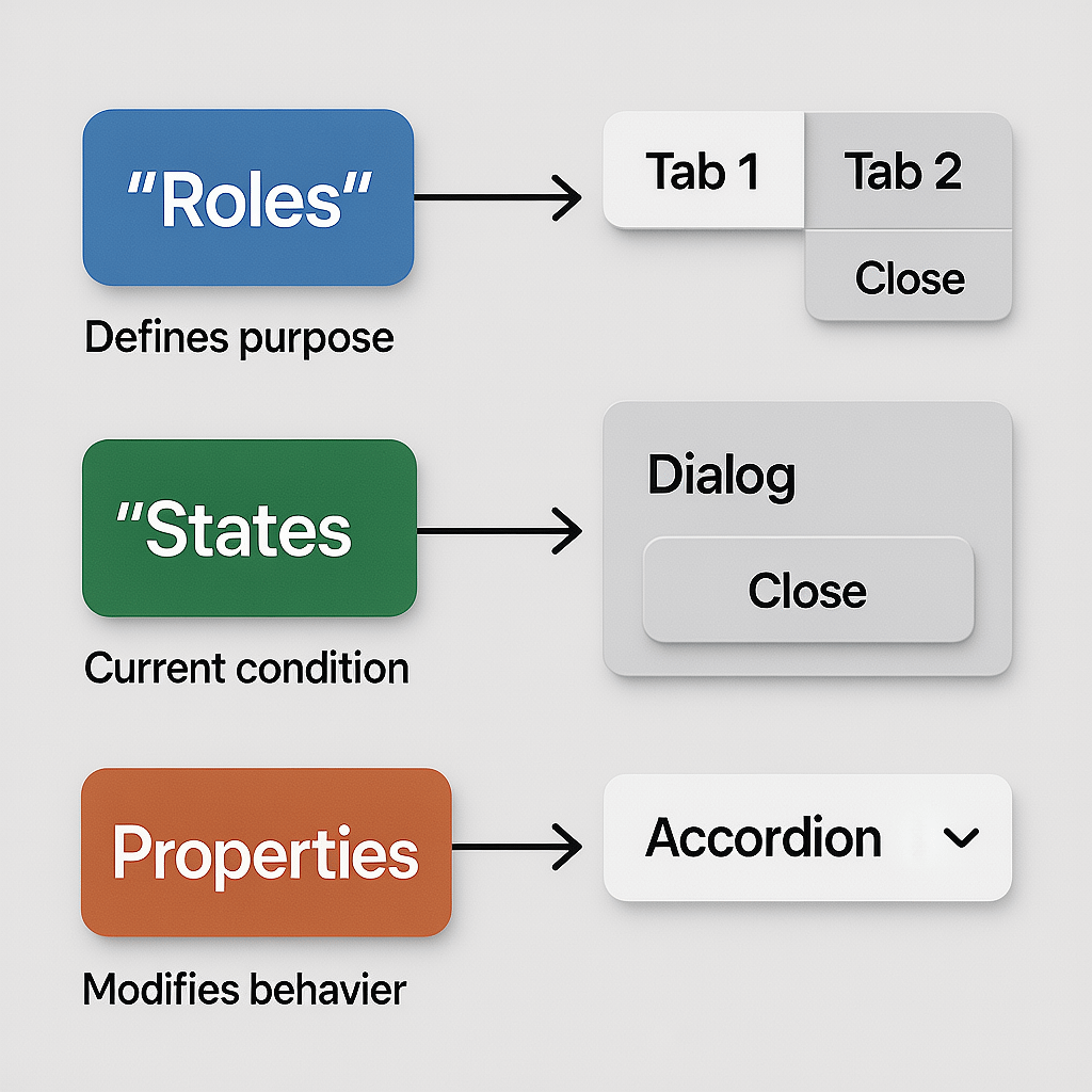 ARIA Roles, States, and Properties Diagram showing ARIA roles, states, and properties connections in a UI