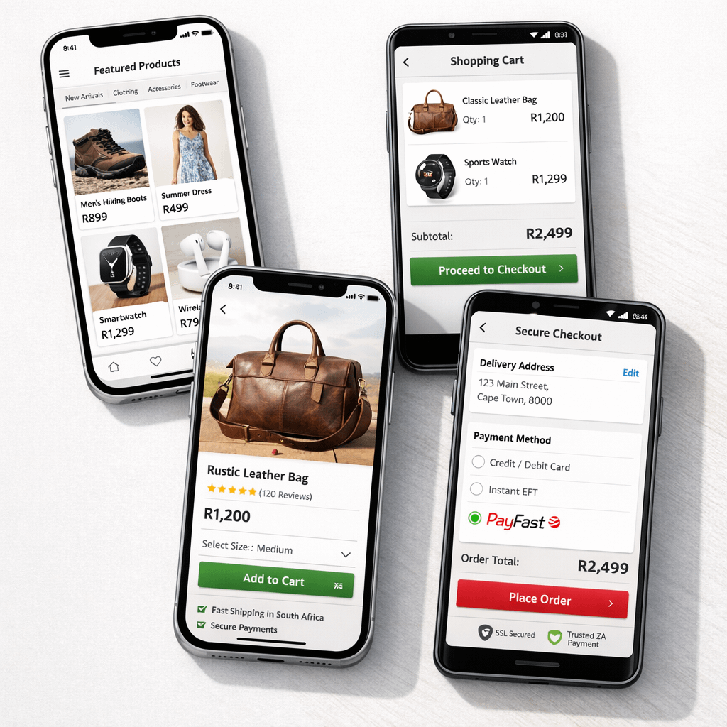 Mobile-Optimized Ecommerce Design Examples Ecommerce website design South Africa mobile interface examples
