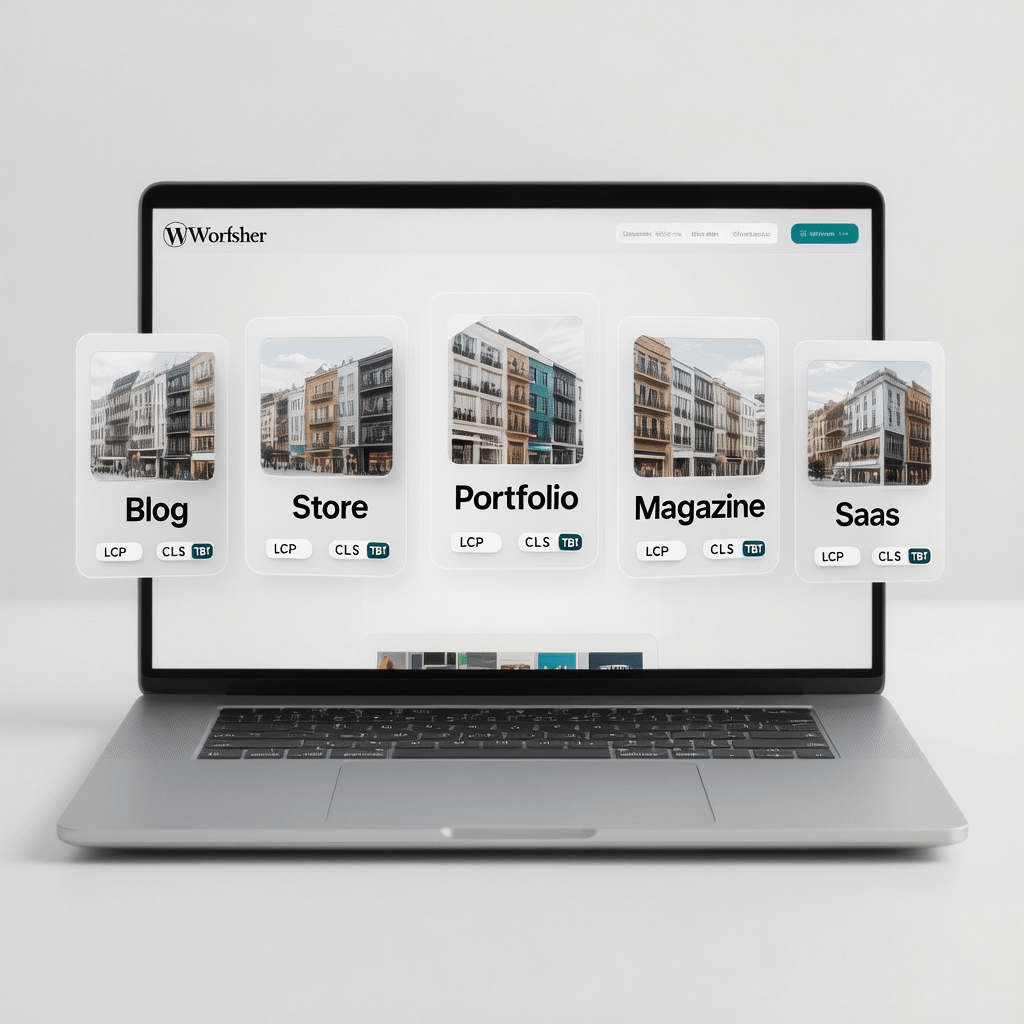 Top wordpress themes showcased in a clean grid with category labels