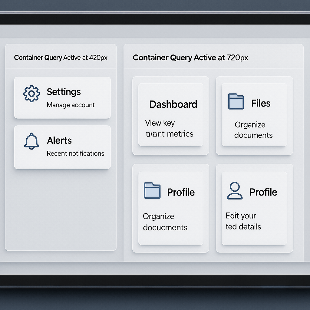 Container queries with CSS media query breakpoints Card component adapting with container queries and CSS media query breakpoints