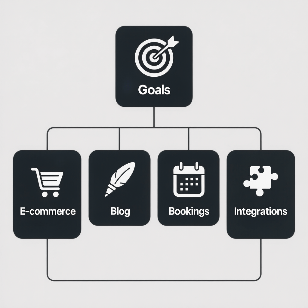 How to Choose a Website Builder Flowchart Flowchart to choose a website builder based on goals and features
