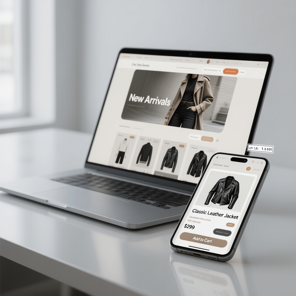 Modern ecommerce website storefront on laptop and mobile