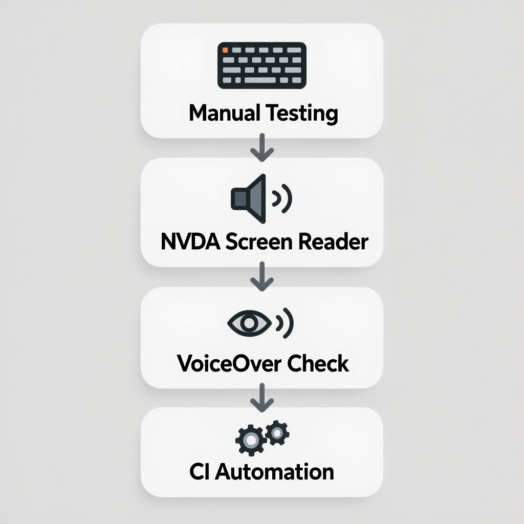 Screen Reader Testing Flow Flow diagram for keyboard and screen reader testing steps