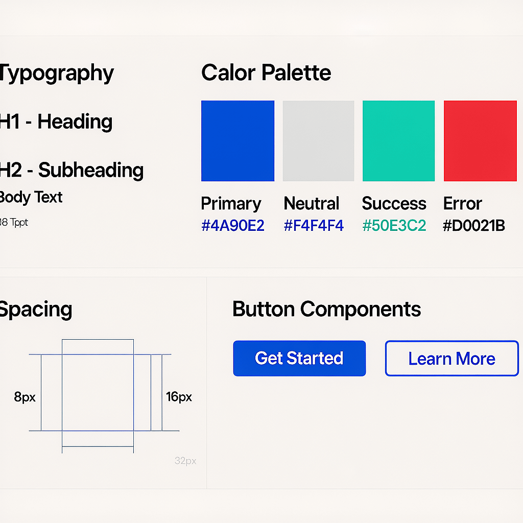 Design System Style Guide Typography scale and color palette used in website design style guide