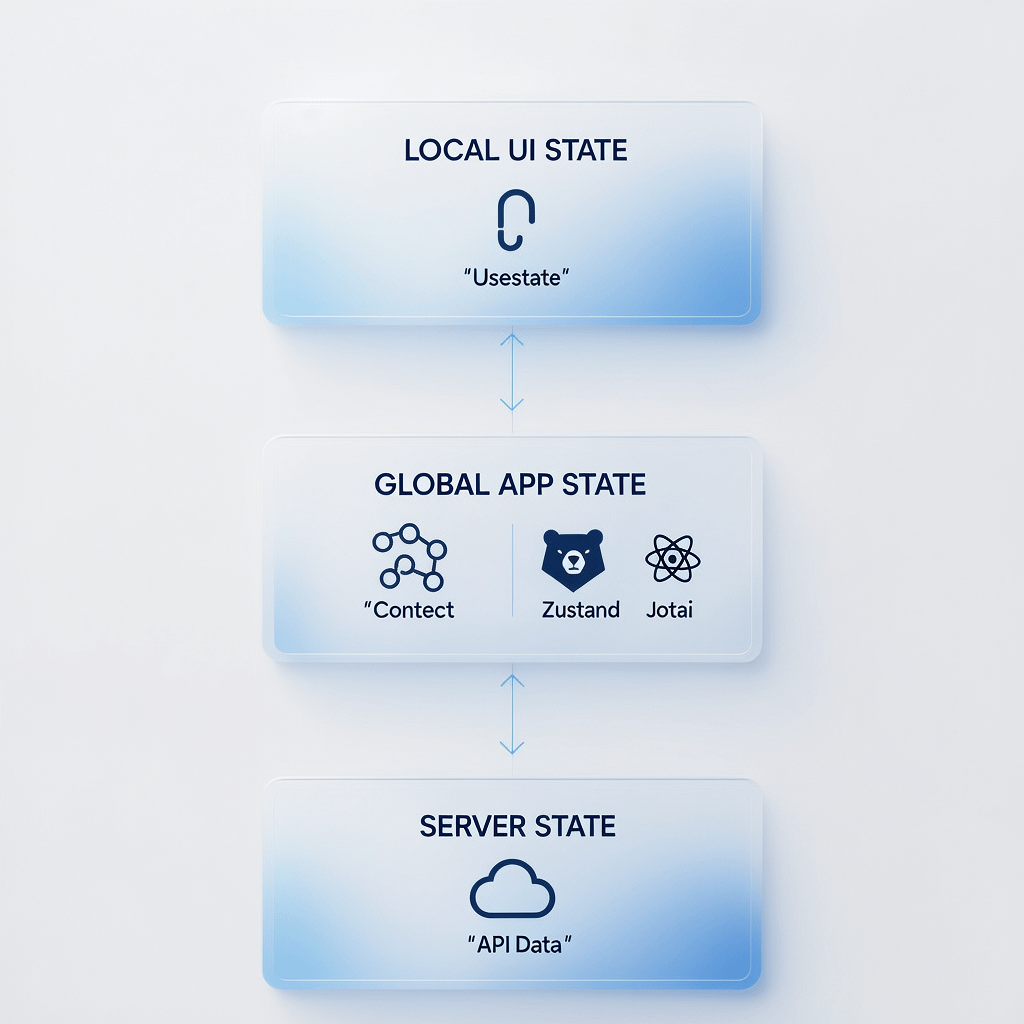 State management in React without Redux visual guide showing hooks, context, and lightweight stores