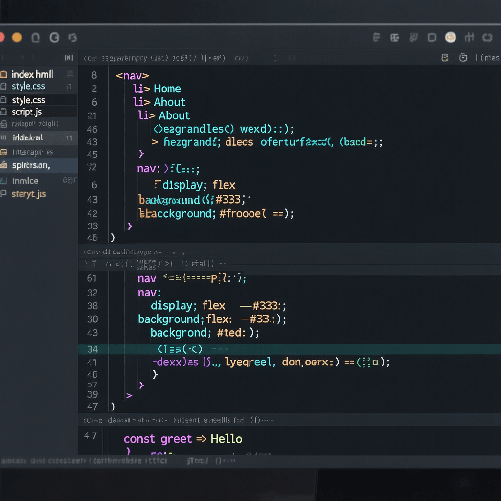 Code Snapshot of a Responsive Navbar Code screenshot that shows how to create a responsive navbar with HTML, CSS, and a tiny JS toggle