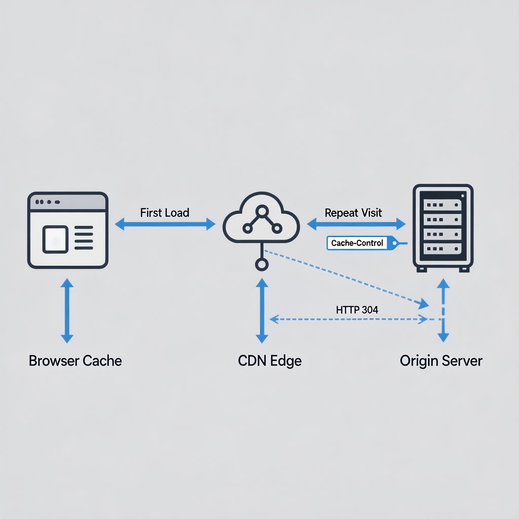 Caching CSS and Media for Speed Diagram of HTTP caching layers with CDN and long cache headers for CSS assets