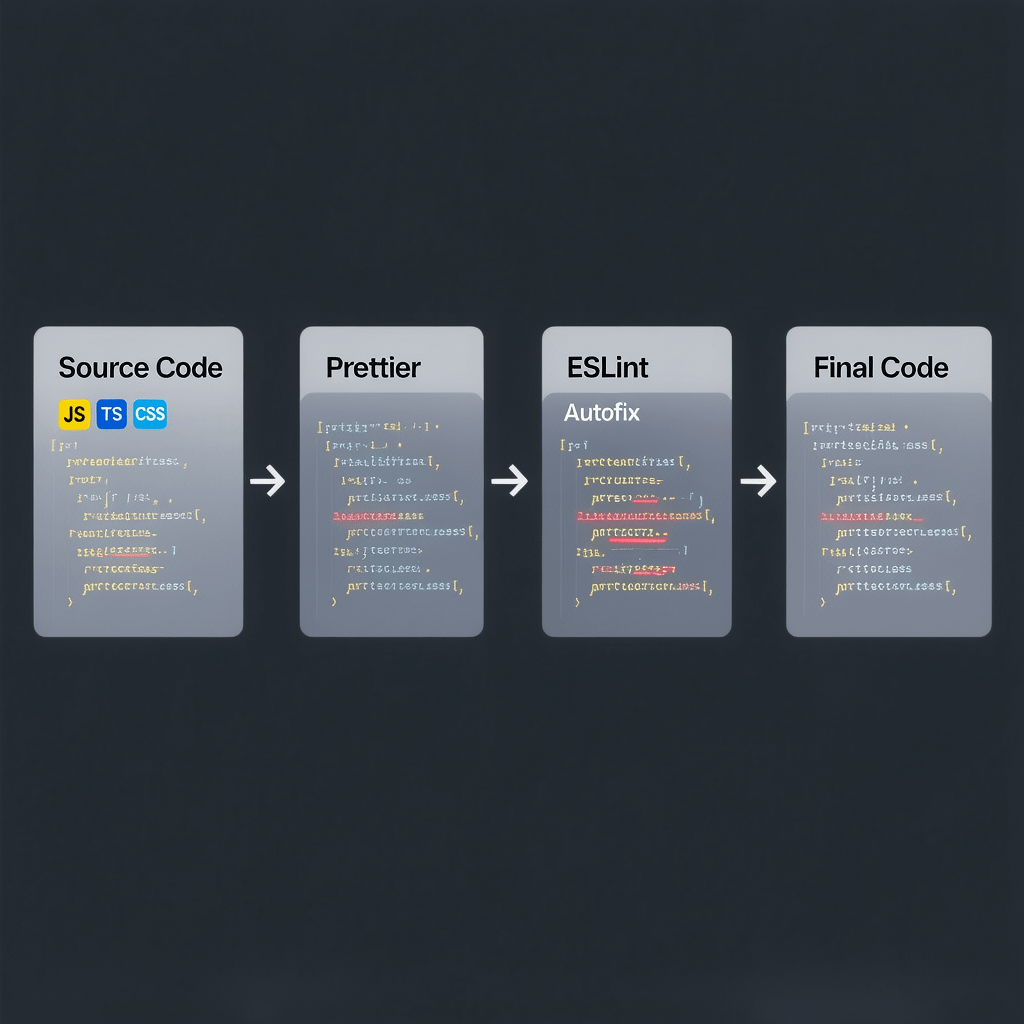 ESLint and Prettier workflow Diagram showing ESLint and Prettier working together in VS Code to enforce consistent code style