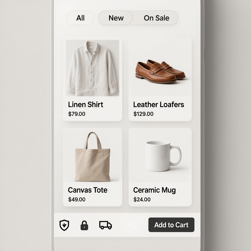 WooCommerce Theme UI WooCommerce shop layout using a modern WordPress theme with clean product cards