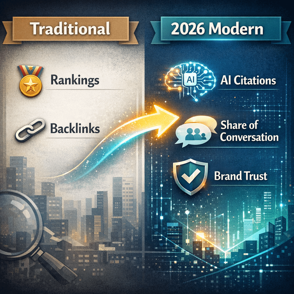 Modern SEO Metrics A chart comparing traditional SEO metrics to modern AI search metrics