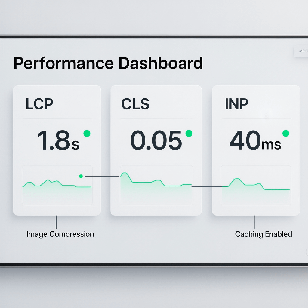 Core Web Vitals Dashboard Core Web Vitals dashboard highlighting page speed improvements