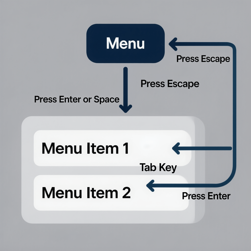 Accessible Focus Flow for Navbars Focus flowchart that shows how to create a responsive navbar with proper ARIA and keyboard order